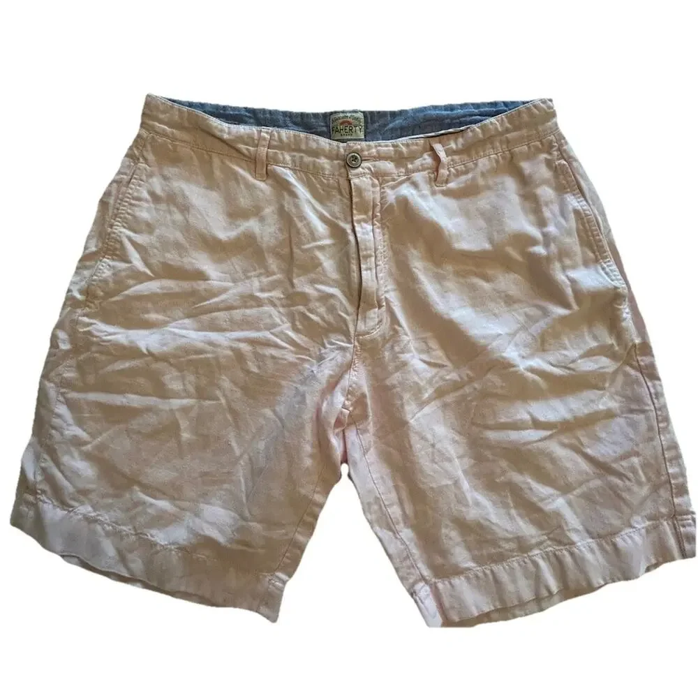 Faherty Shorts Men’s Sz 33 Pink Linen Malibu‎ Beach Stretch Breathable Outdoors